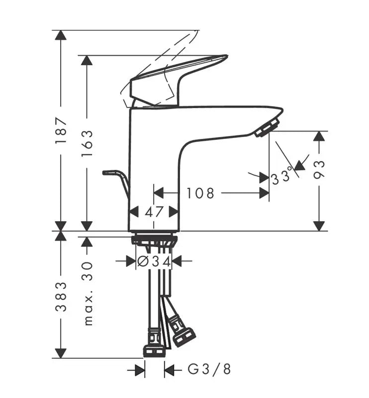Baterie lavoar Hansgrohe Logis 100 , negru mat