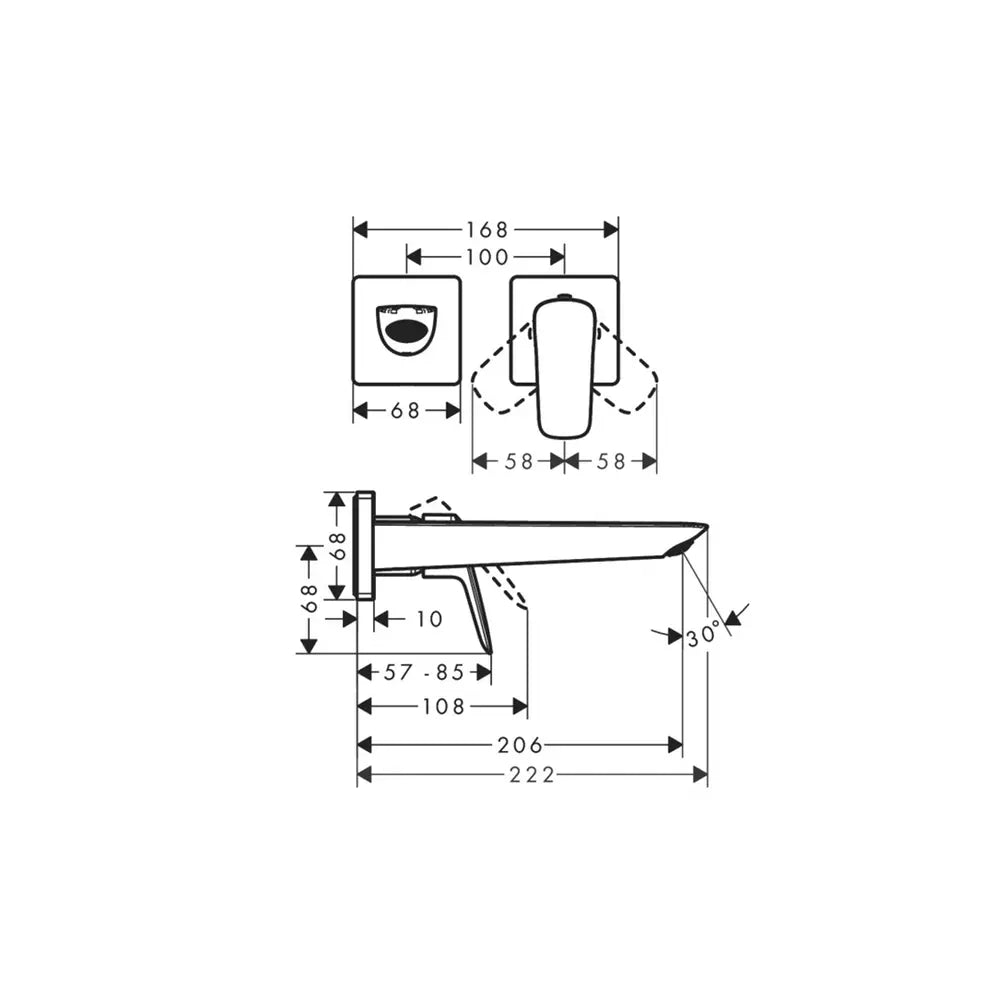 Baterie lavoar Hansgrohe Logis Fine cu montaj pe perete si pipa 205MM, negru mat