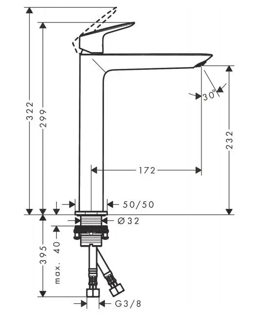 Baterie lavoar Hansgrohe Logis 240 fine, fara ventil, crom