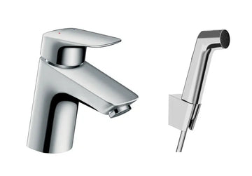 Baterie lavoar logis Hansgrohe cu dus igienic, crom lucios