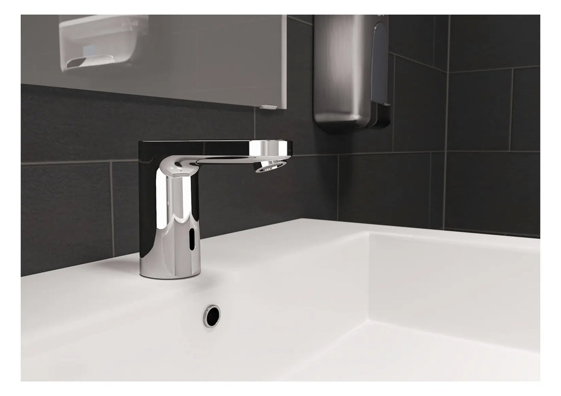 Baterie electronica lavoar Hansgrohe Vernis Blend cu pre-setarea temperaturii, alimentare 230V, crom, maner zero
