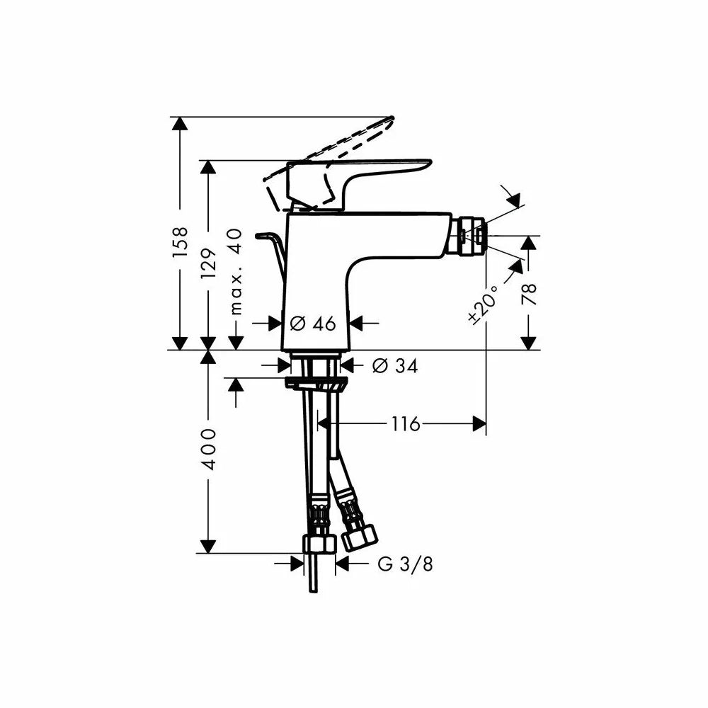 Baterie bideu Hansgrohe Talis E cu ventil, brushed bronze, 3/8''