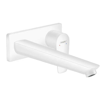 Baterie lavoar talis Hansgrohe e cu montaj pe perete si pipa 225 mm, white matt, crom lucios