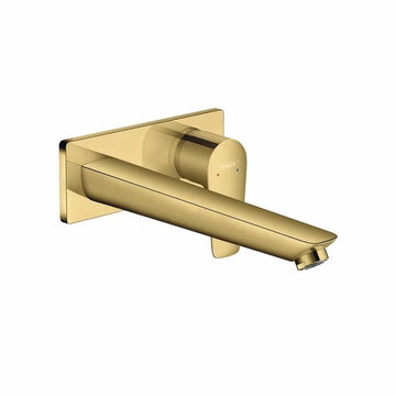 Baterie lavoar talis Hansgrohe e cu montaj pe perete si pipa 225 mm, polished gold optic, crom lucios