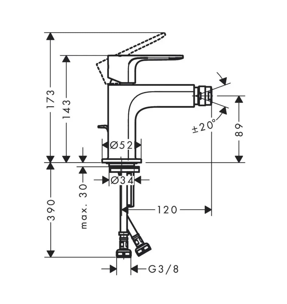 Baterie bideu Hansgrohe Rebris s cu ventil pop up, negru mat