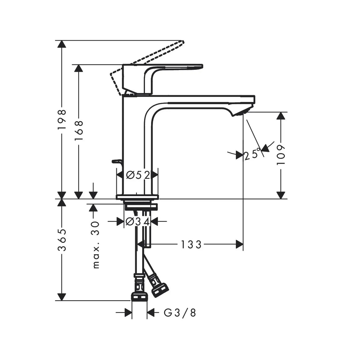 Baterie lavoar Hansgrohe Rebris s 110 cu ventil pop up, crom