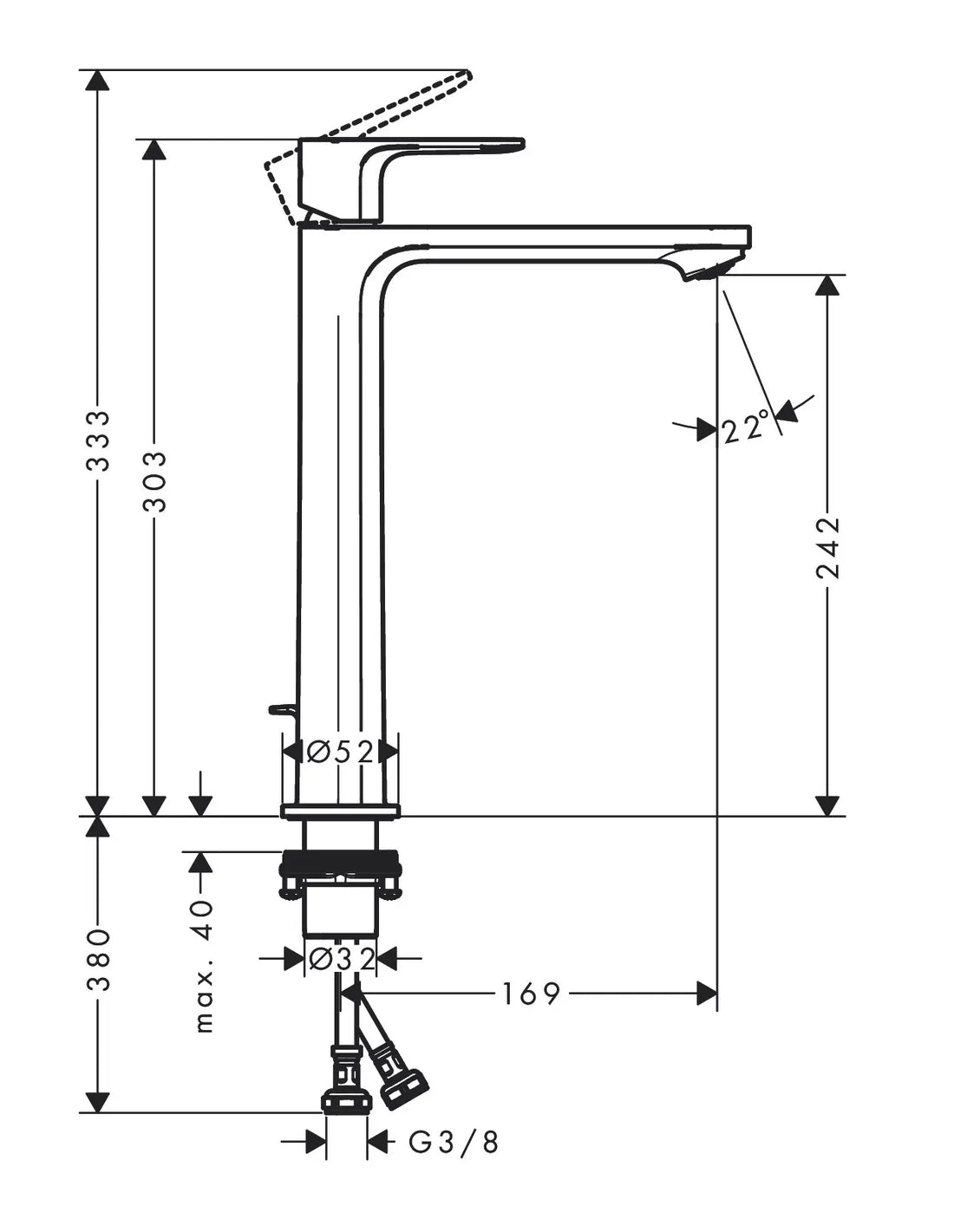 Baterie lavoar Hansgrohe Rebris s 240 cool start cu ventil pop up, crom