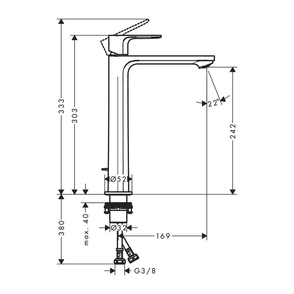 Baterie lavoar Hansgrohe Rebris s 240 cool start cu ventil pop up, negru mat