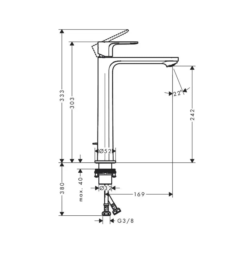 Baterie lavoar Hansgrohe Rebris e 240 cool start cu ventil pop up, crom