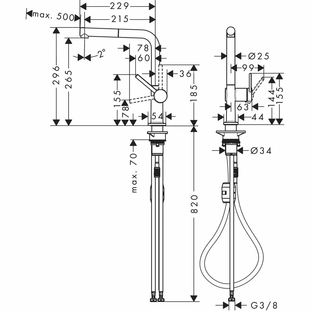Baterie bucatarie Hansgrohe talis M54, 270 mm, 1 jet, pipa l extractibila finisaj negru mat
