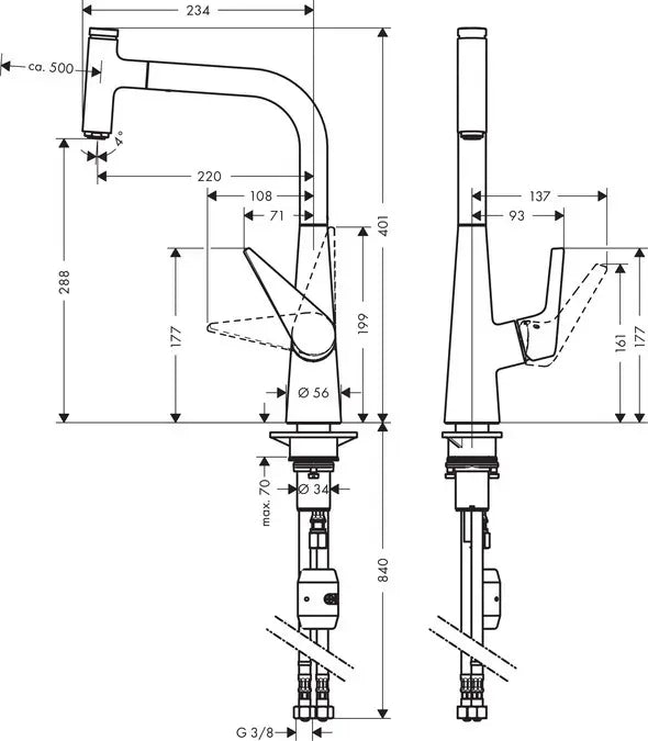 Baterie bucatarie Hansgrohe Talis select s 300 cu pipa extractibila crom, 1 jet
