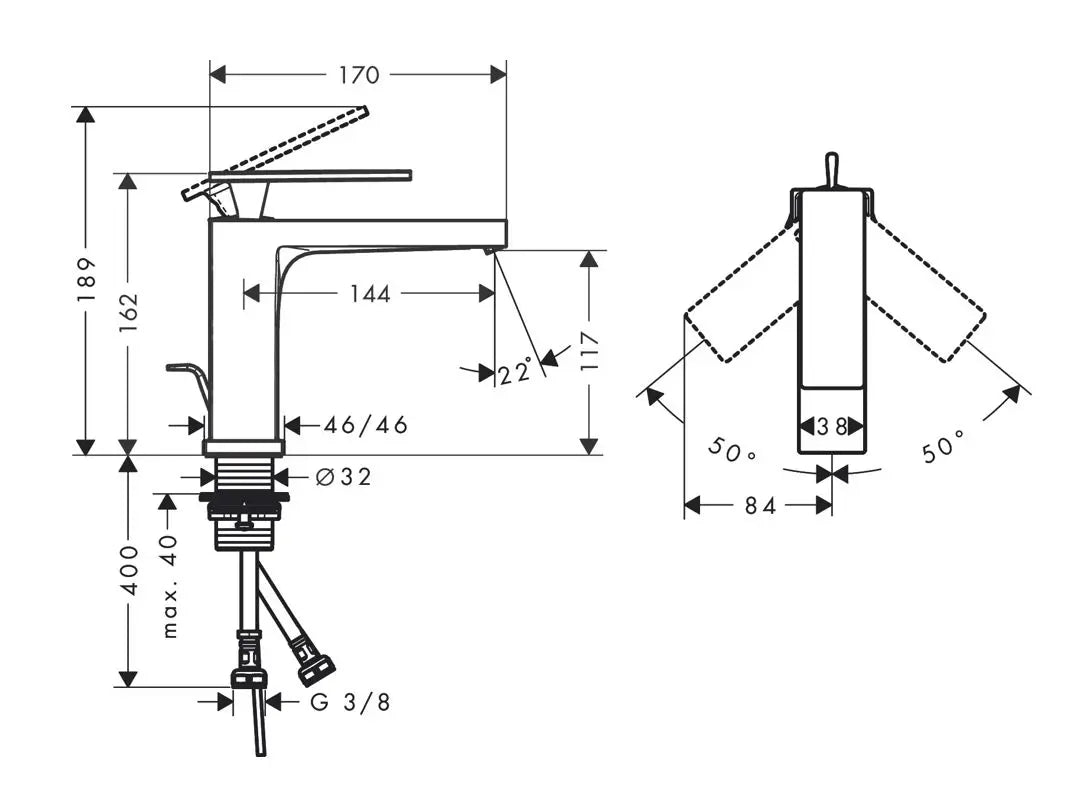 Baterie lavoar Hansgrohe Tecturis E 110 , cu ventil pop up, negru mat, fara furtun si para dus