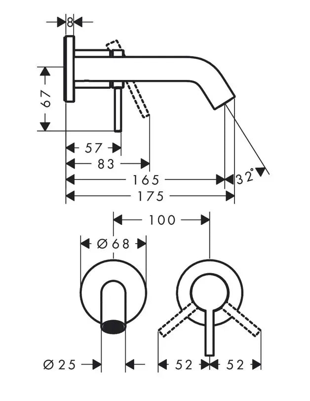 Ornament baterie incastrata lavoar Hansgrohe Tecturis S pipa 16.5 cm , brushed bronze