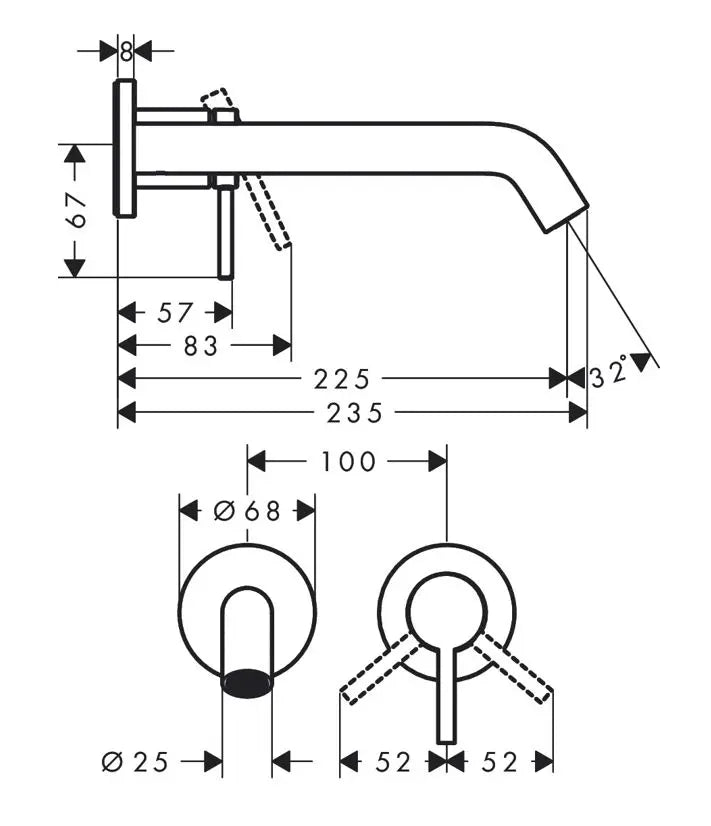 Ornament baterie incastrata lavoar Hansgrohe Tecturis S ecosmart plus, cu pipa 22.5 cm , brushed bronze