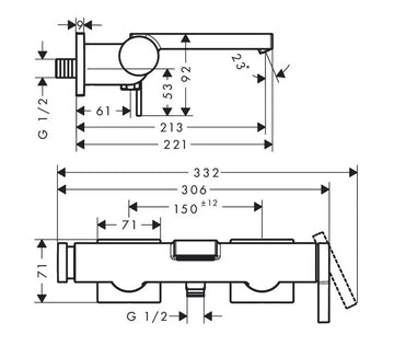Baterie cada tecturis Hansgrohe e, negru mat