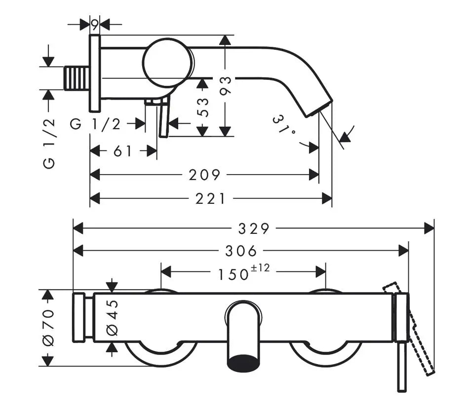 Baterie cada Hansgrohe Tecturis S crom