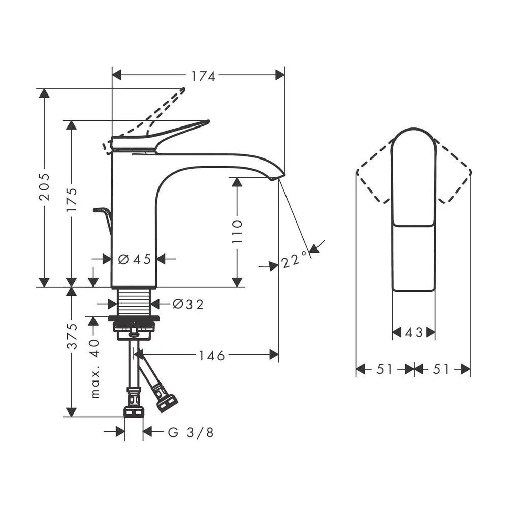 Baterie lavoar Hansgrohe Vivenis 110 cu ventil pop-up, negru mat