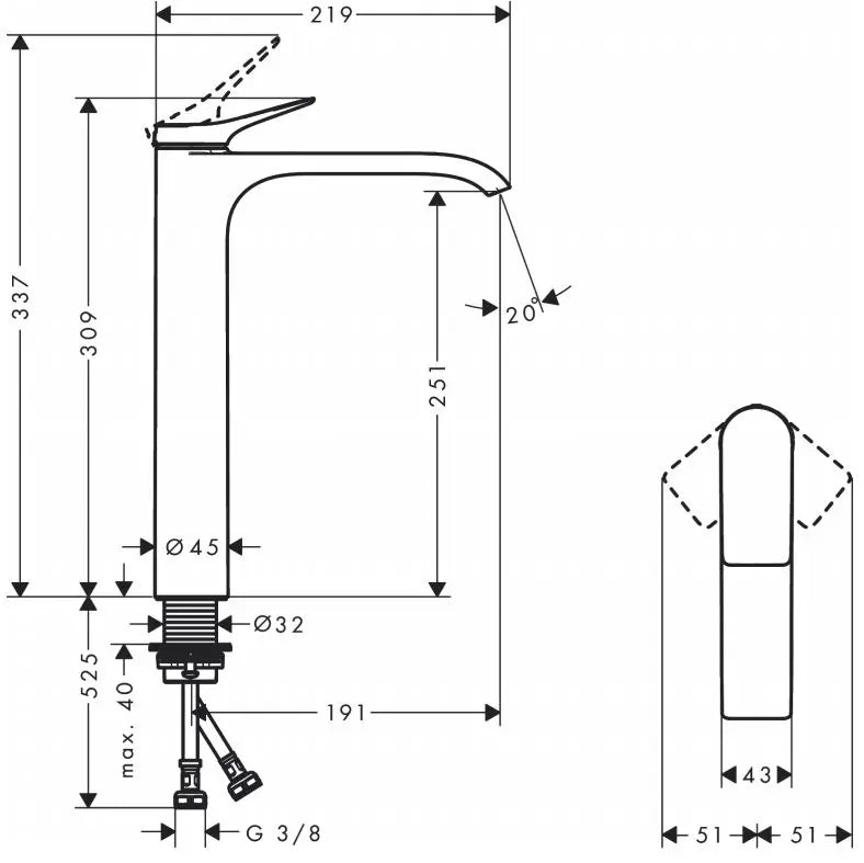 Baterie lavoar Hansgrohe Vivenis 250 cu ventil, alb mat