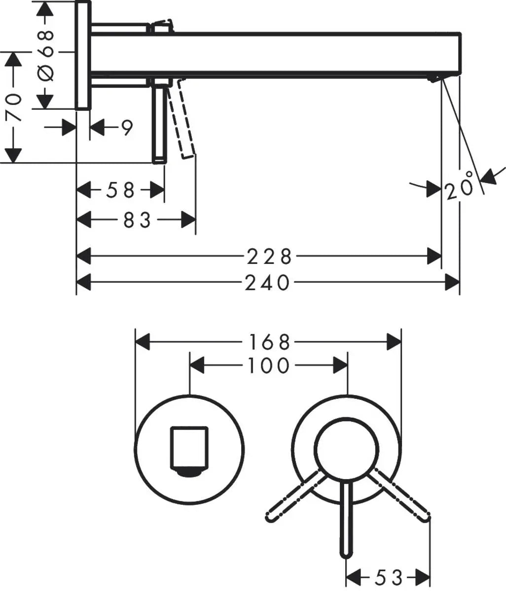 Ornament baterie incastrata lavoar Hansgrohe Finoris 225 mm, crom, 3/8'', monocomanda
