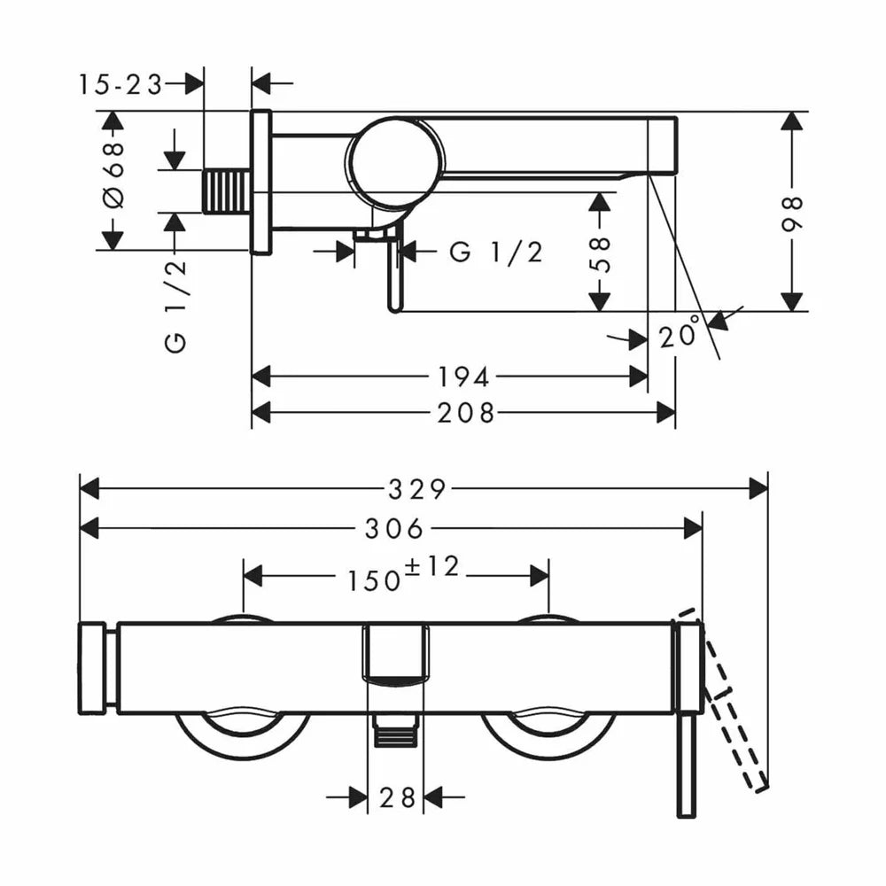 Baterie cada Hansgrohe Finoris crom