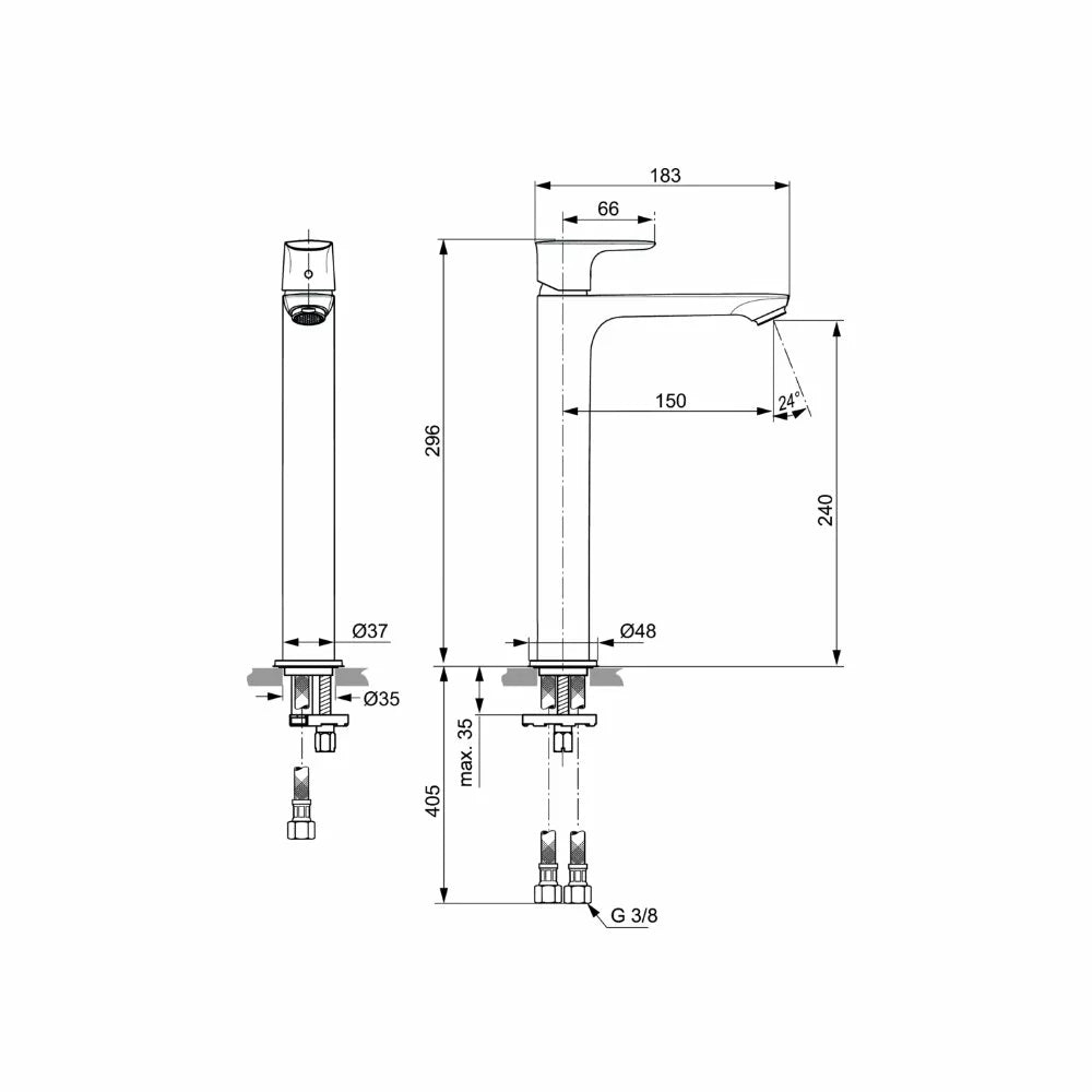 Baterie lavoar Ideal Standard Connect Air inalta tip vessel, fara ventil