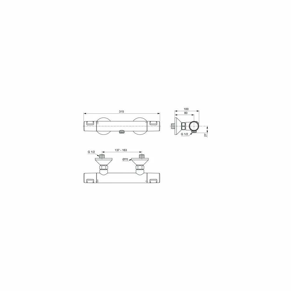 Baterie termostatata dus Ideal Standard Ceratherm T25, crom lucios