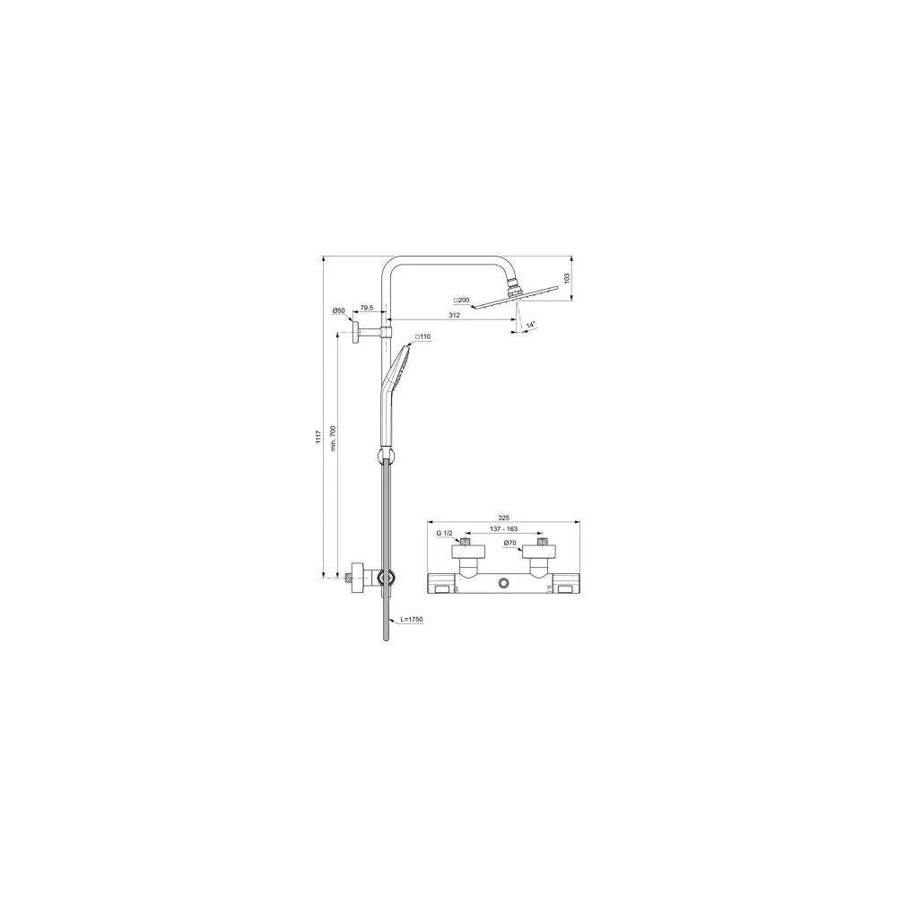 Sistem dus termostatic Ideal Standard Ceratherm T100, termostatata