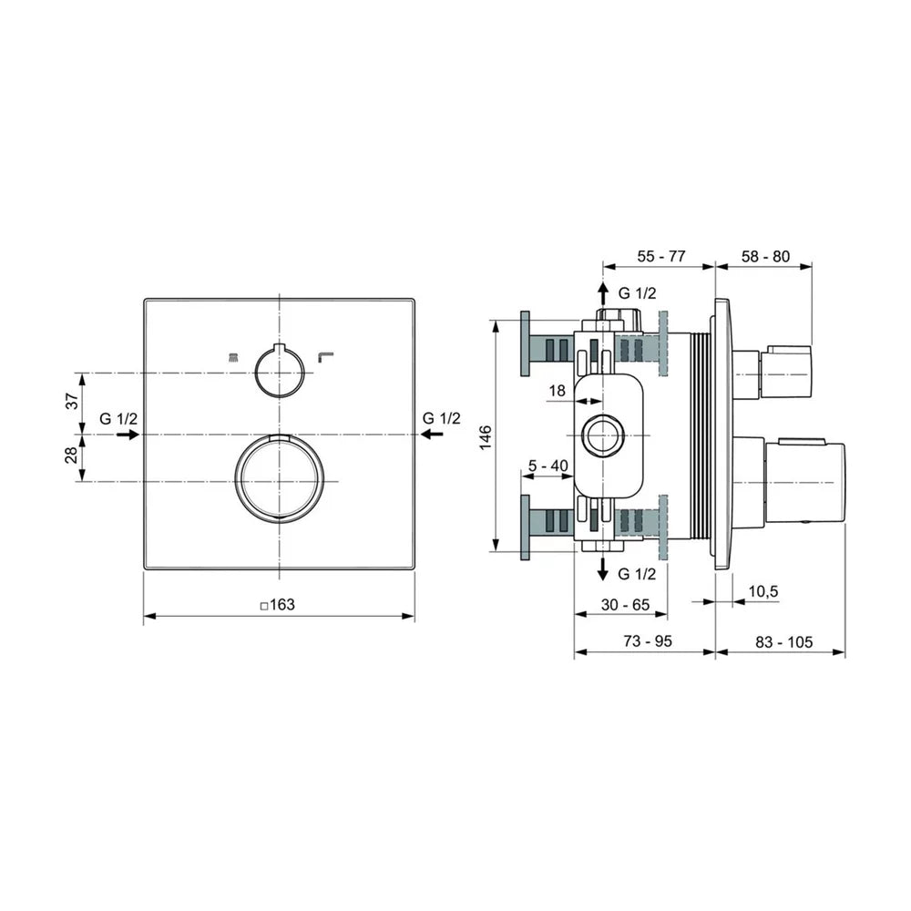 Ornament baterie cada/dus Ideal Standard Ceratherm C100 termostatica silk black(pentru A100NU), necesita corp ingropat, montaj incastrat