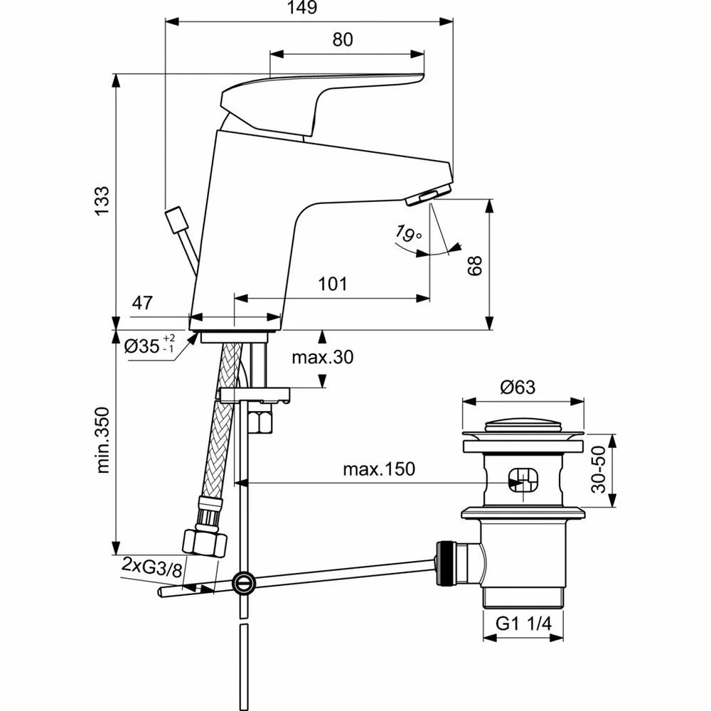 Baterie lavoar Ideal Standard Ceraflex cu ventil plastic