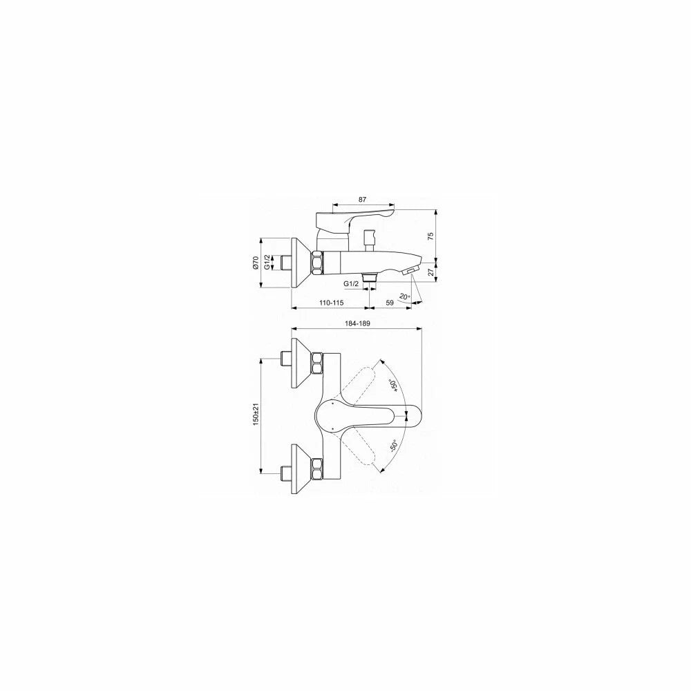 Baterie cada/dus cu deviator automat Ideal Standard Alpha negru lucios