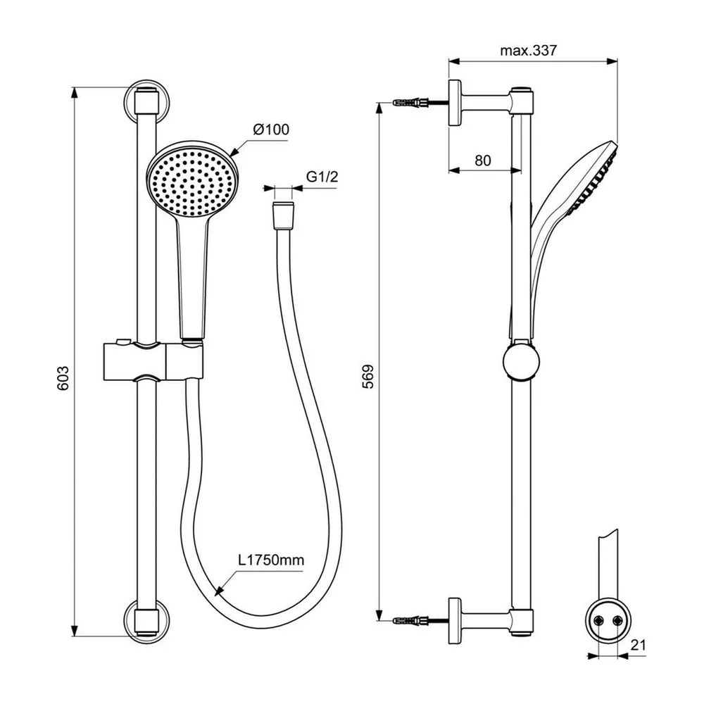 Set dus Ideal Standard Idealrain silk black cu bara 600 mm, furtun 1750 mm si para 1 functie