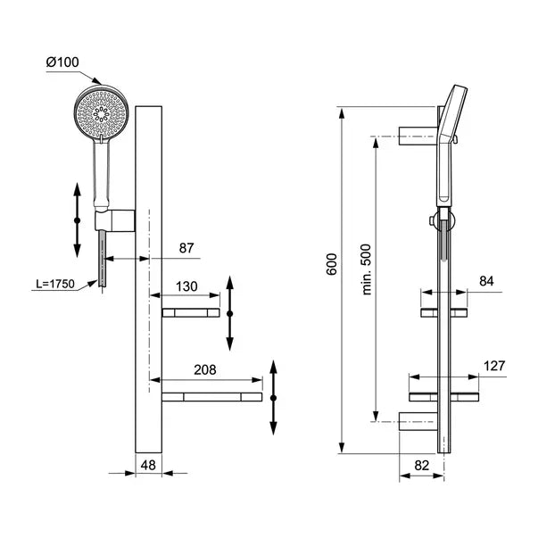 Set Ideal Standard dus idealrain alu+, bara dus 600MM, para 100MM 2 jeturi, furtun 1750MM, silver