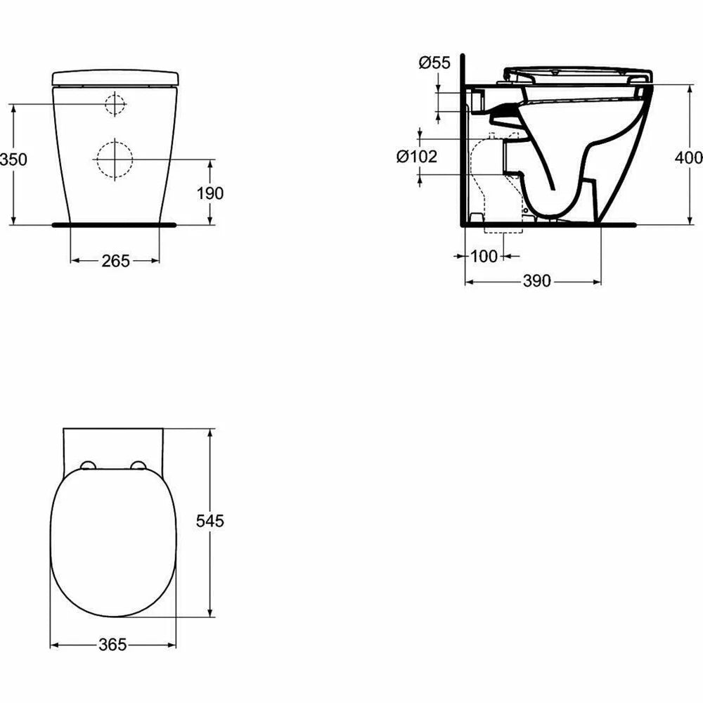 Vas WC Ideal Standard Connect btw aquablade pentru rez incastrat, 55x36 cm