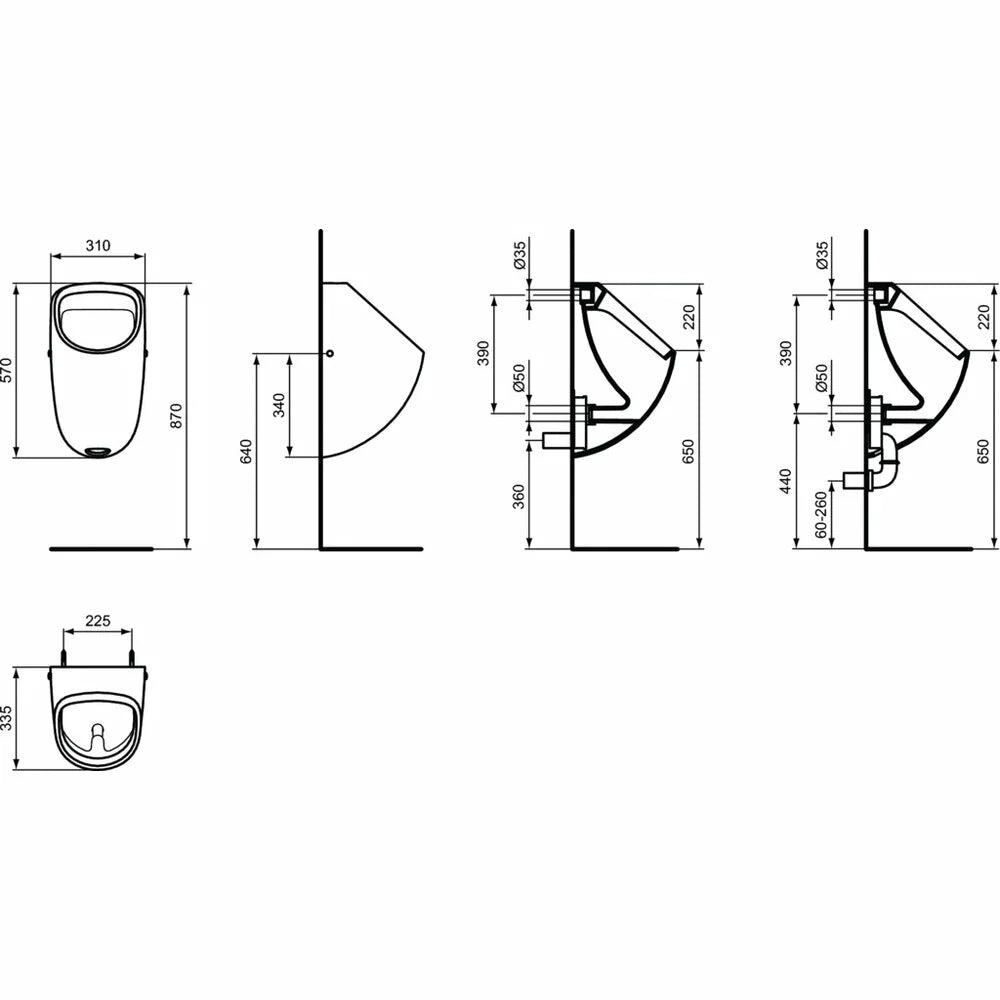 Pisoar Ideal Standard Connect cu alimentare prin spate, negru lucios