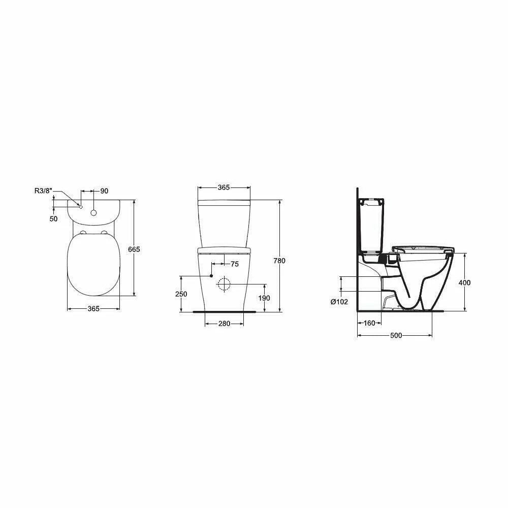 Set vas WC Ideal Standard Connect rezervor arc cu alimentare laterala si capac WC