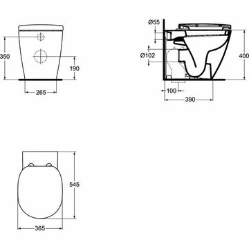 Vas WC connect Ideal Standard btw i.o. pentru rezervor la semiinaltime, alb lucios