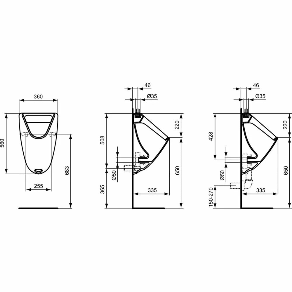 Pisoar Ideal Standard Eurovit alimentare pe sus, alb lucios