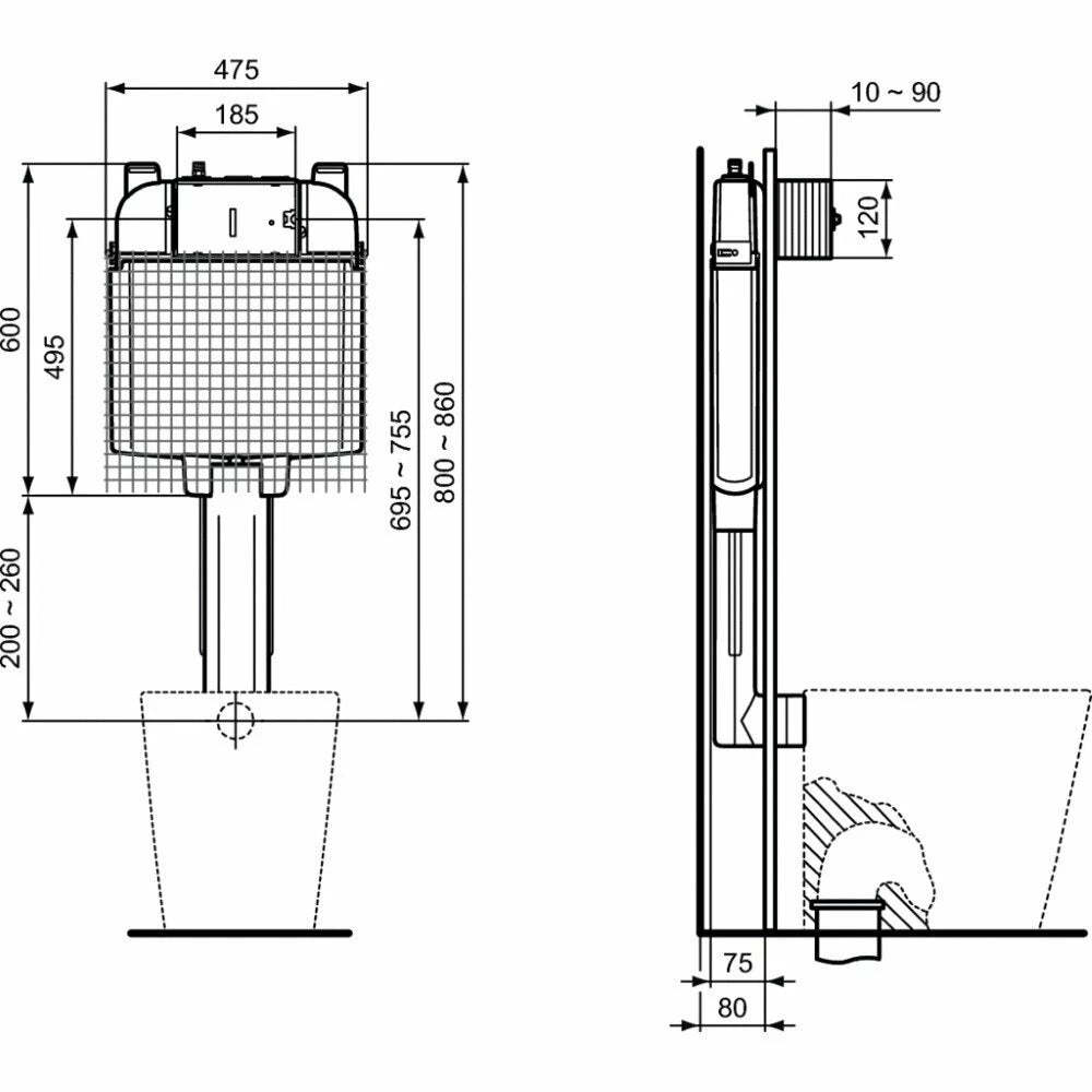 Rezervor WC incastrat Ideal Standard Prosys 80 mm, 3-6 l, actionare mecanica
