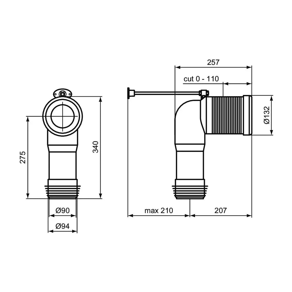 Racord Ideal Standard scurgere 90 (50-110 mm), alb