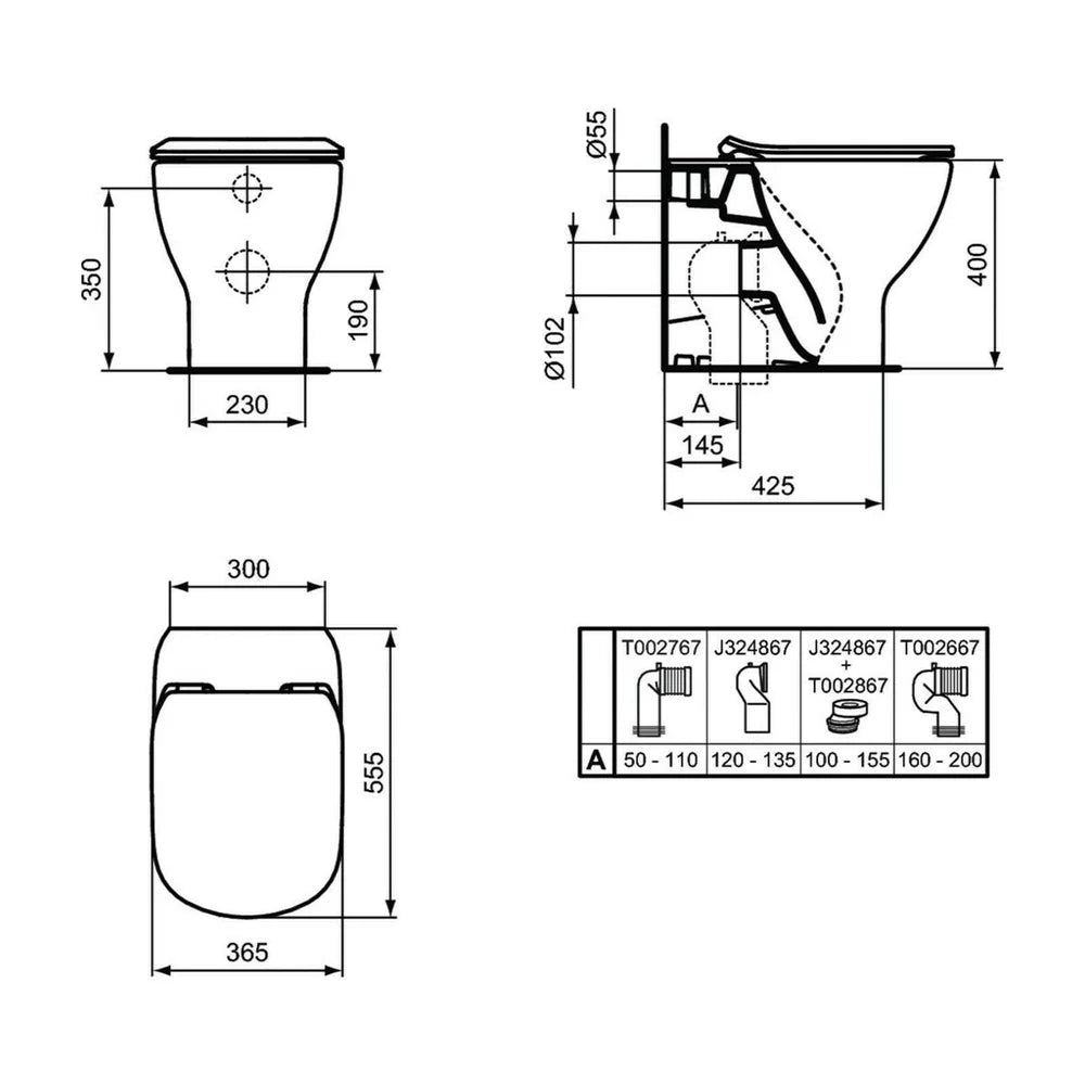 Vas WC Ideal Standard Tesi btw aquablade pentru rezervor incastrat silk black, 55 x 36 cm