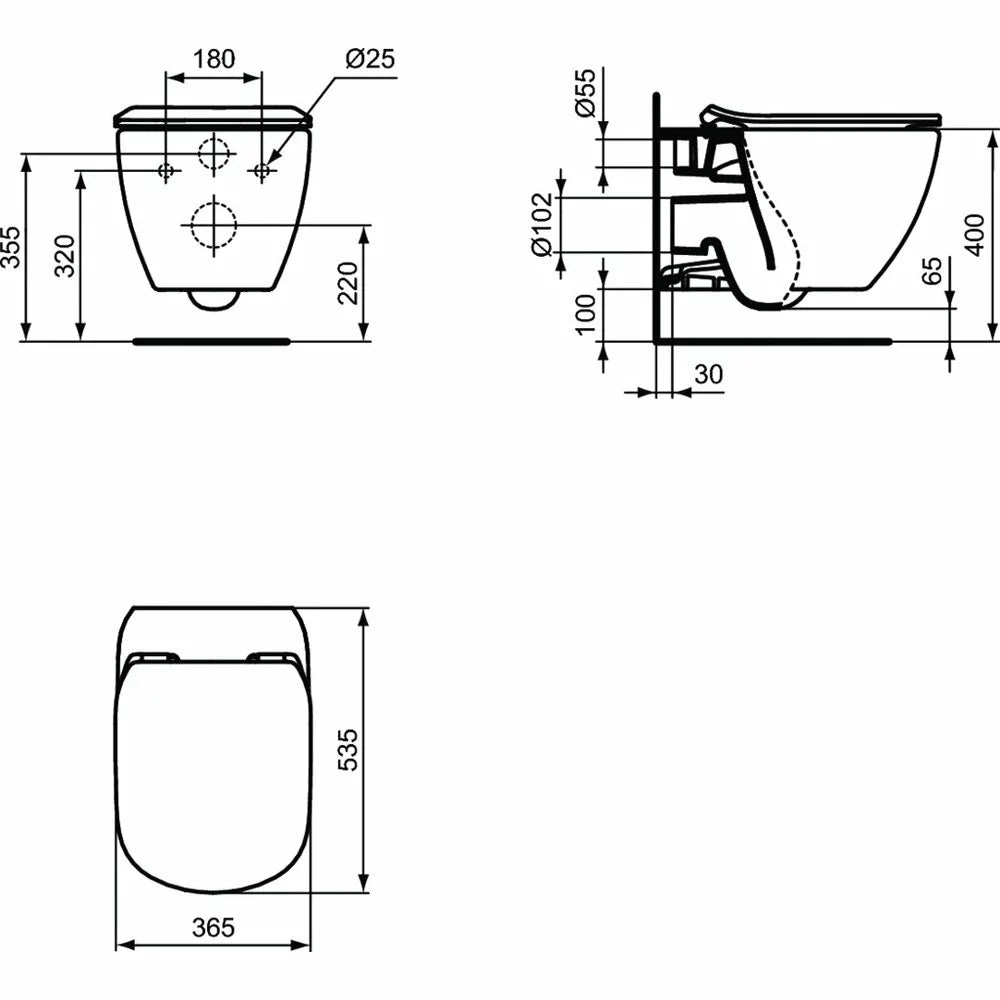 Vas WC Ideal Standard Tesi suspendat aquablade, 53.5X36.5, fixare complet ascunsa, alb mat, 54x36 cm