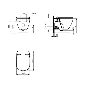 Vas WC tesi Ideal Standard suspendat aquablade, 53.5X36.5, fixare complet ascunsa, negru mat