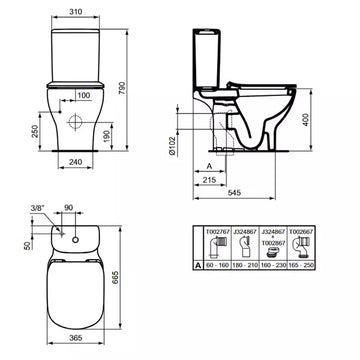 Rezervor WC tesi, Ideal Standard 3/6 l, alimentare inferioara, silk black