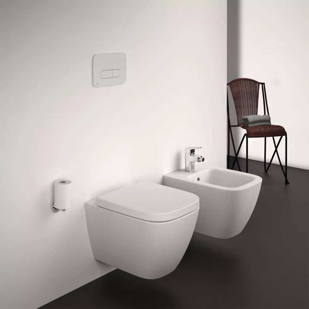 Vas Ideal Standard WC i.life s suspendat rimles+, proiectie scurta 48 cm, fixare complet ascunsa, alb lucios, 48x35.5 cm