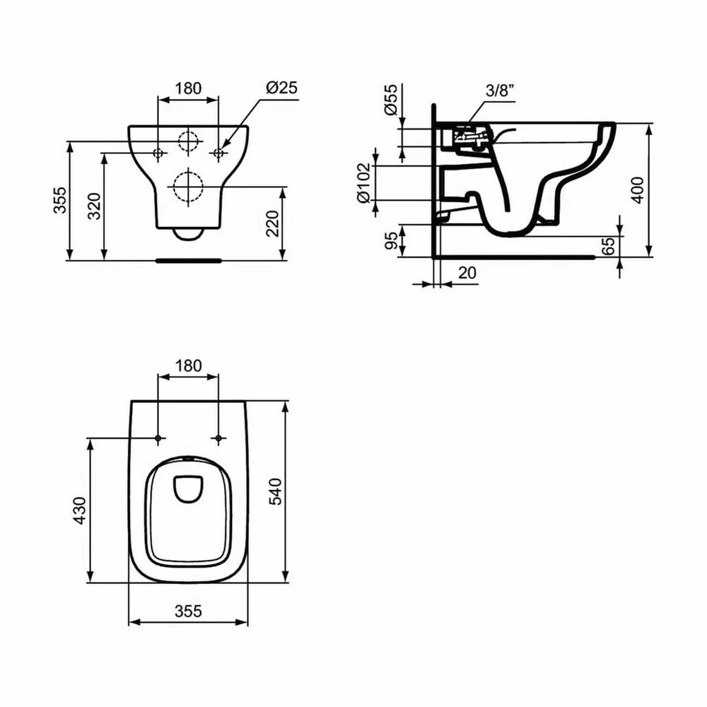 Vas Ideal Standard WC ilife a suspendat rimless+, cu functie de bideu, 54X35.5 cm