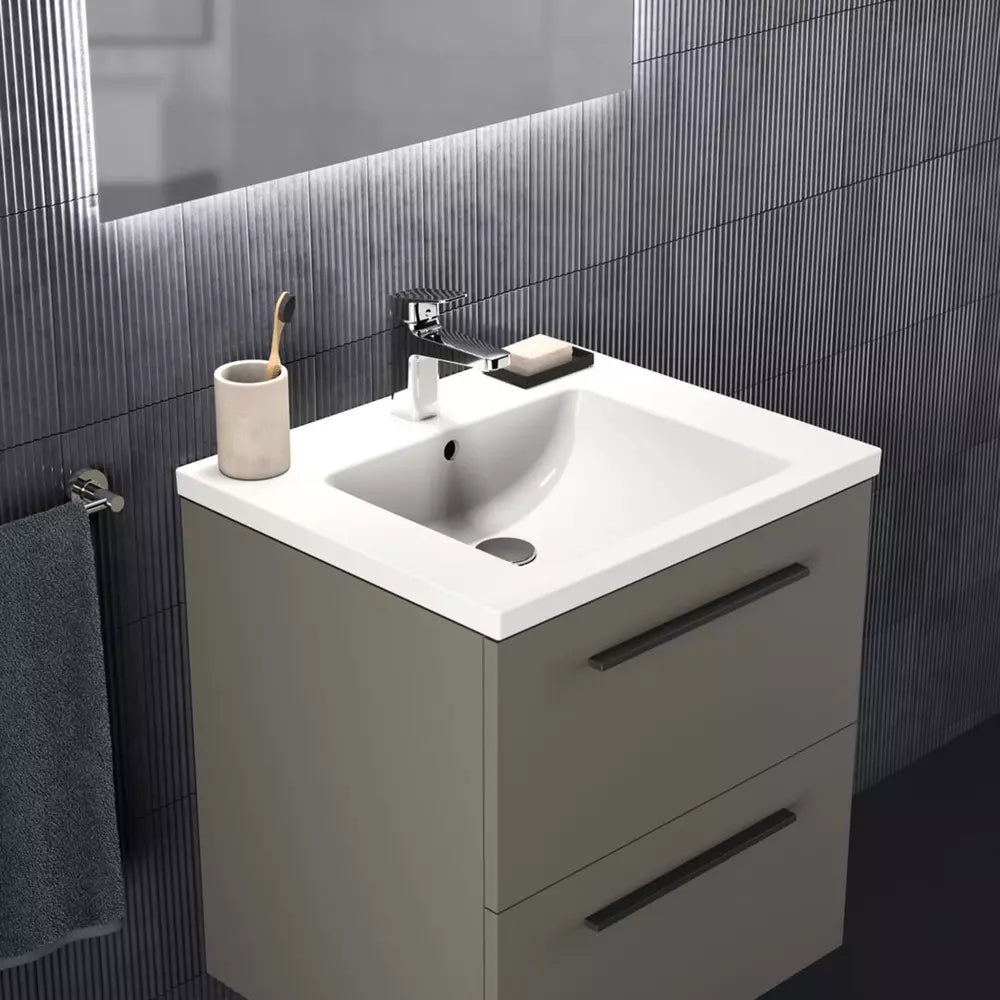 Unitate Ideal Standard lavoar i.life b suspendata 60 cm cu 2 sertare fara manere, gri cuart mat