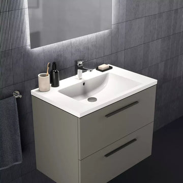 Unitate Ideal Standard lavoar i.life b suspendata 80 cm cu 2 sertare fara manere, gri cuart mat