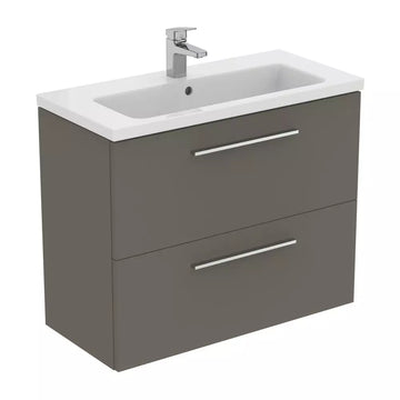 Unitate Ideal Standard lavoar i.life s susupendata 80 cm cu 2 sertare fara manere, gri cuart mat