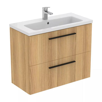 Unitate Ideal Standard lavoar i.life s susupendata 80 cm cu 2 sertare fara manere, stejar natural