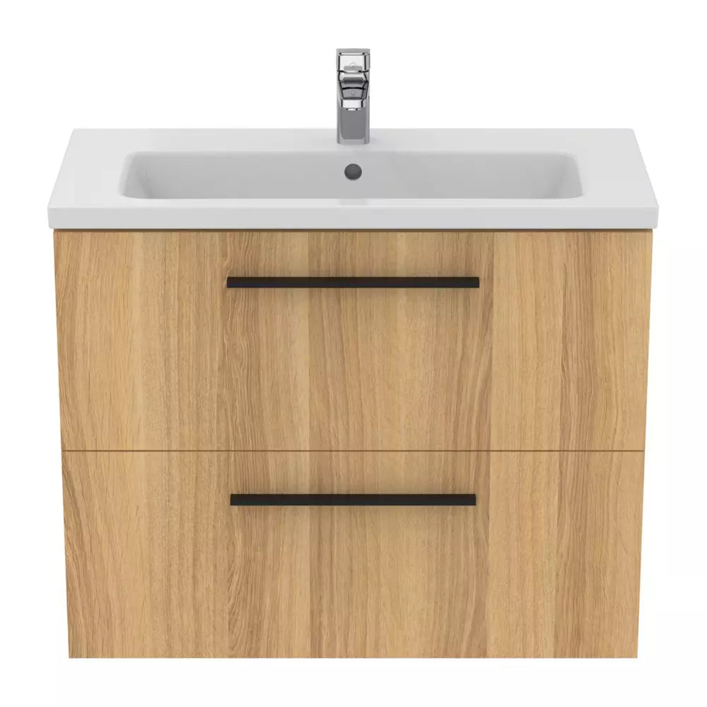 Unitate Ideal Standard lavoar i.life s susupendata 80 cm cu 2 sertare fara manere, stejar natural, 5x63 cm